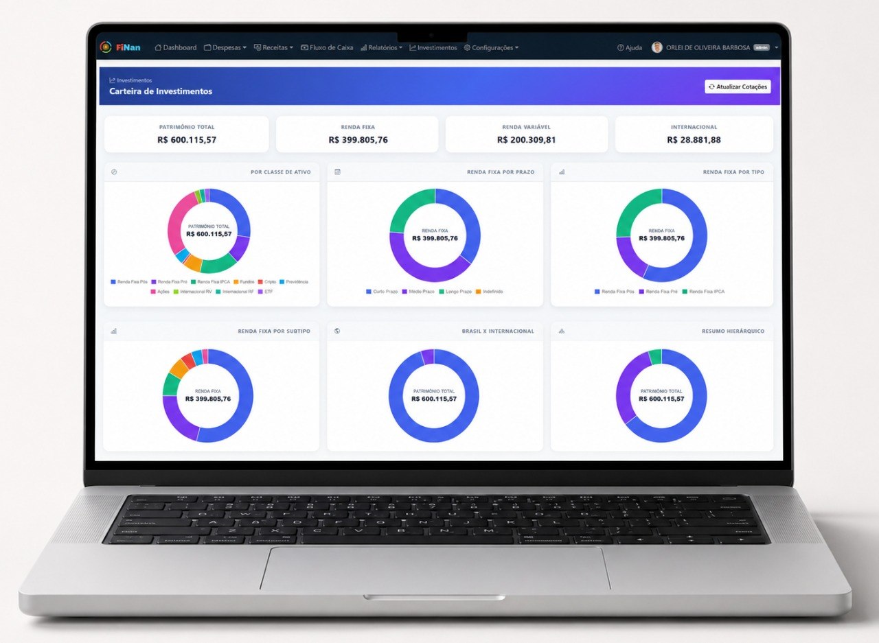 Tela de carteira de investimentos FinanIA em um notebook